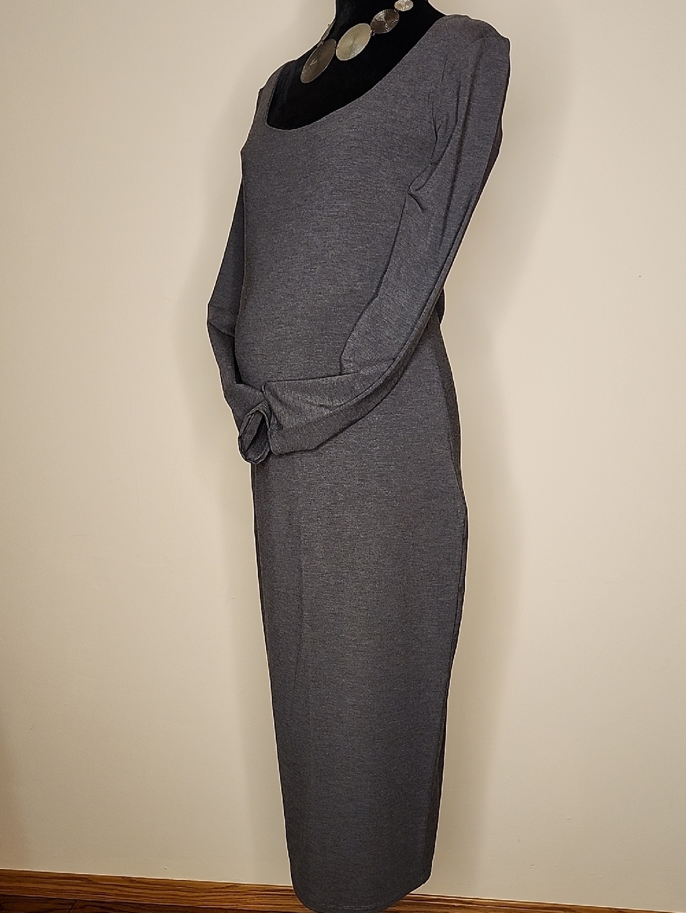 Hatch Maternity Bamboo Midi Dress Gray Small Stretch Pregnancy Nursing